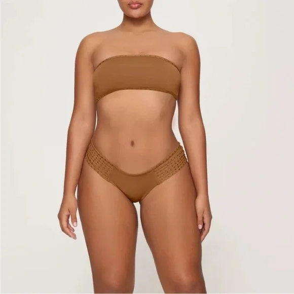 Skims Rhinestone Swim Bandeau Bikini Top Size 3X in Ochre NWT - Picture 6 of 6